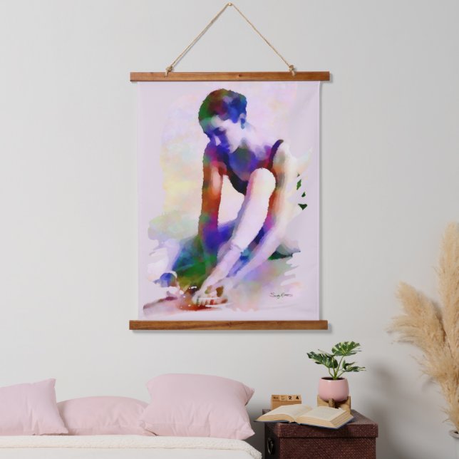 Pink Ballerina Watercolor Contemporary Art Hanging Tapestry (Bedroom)