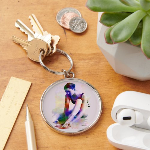 Pink Ballerina Watercolor Contemporary Art Keychain