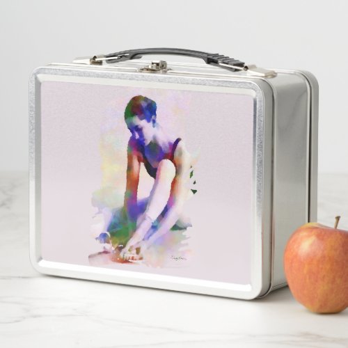 Pink Ballerina Watercolor Contemporary Art Metal Lunch Box