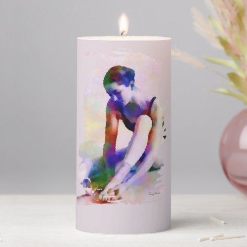 Pink Ballerina Watercolor Contemporary Art Pillar Candle