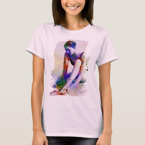 Pink Ballerina Watercolor Contemporary Art T_Shirt