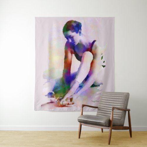 Pink Ballerina Watercolor Contemporary Art Tapestry