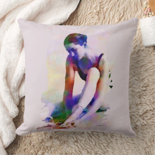 Pink Ballerina Watercolor Contemporary Art Throw Pillow