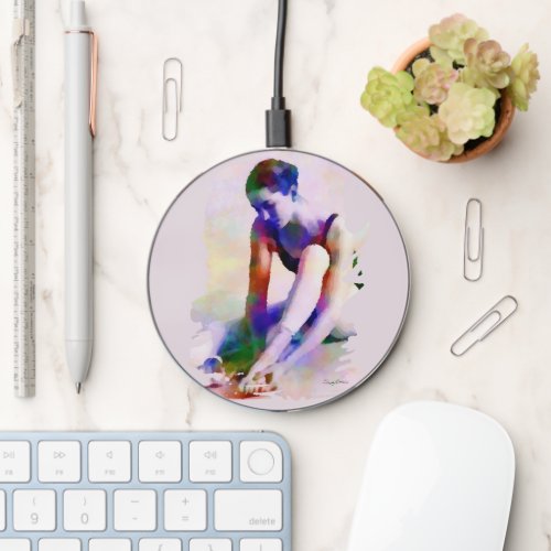 Pink Ballerina Watercolor Contemporary Art Wireless Charger