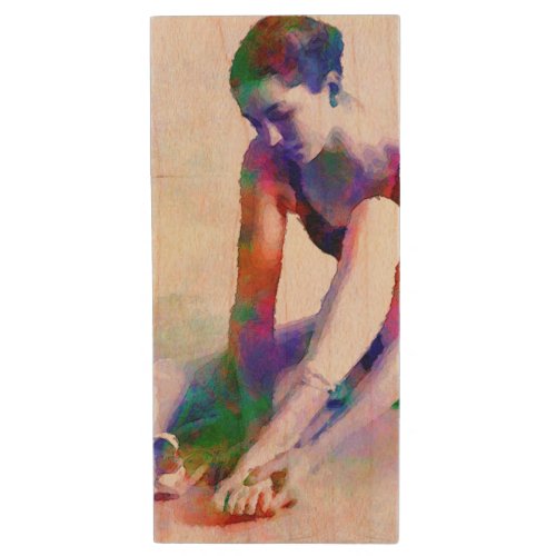 Pink Ballerina Watercolor Contemporary Art Wood Flash Drive