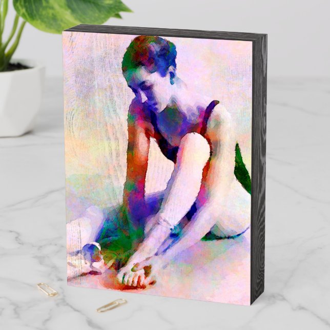 Pink Ballerina Watercolor Contemporary Art Wooden Box Sign (In Situ Vertical)
