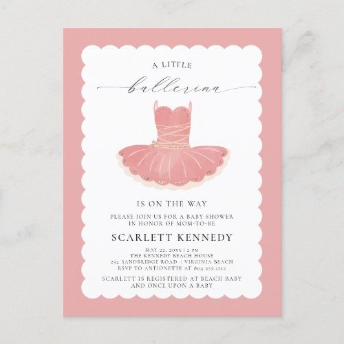 Pink BalleriTutu Baby Girl Baby Shower Invitation  Postcard