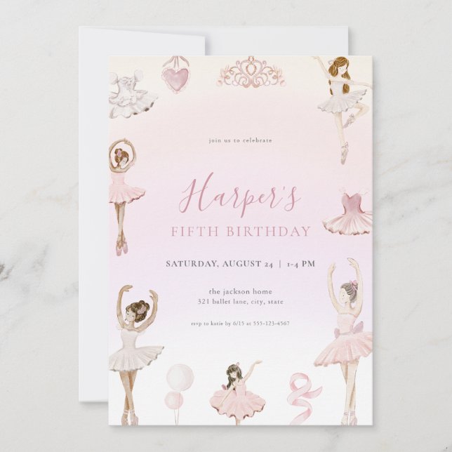 Pink Ballet Ballerina Birthday Party Invitation (Front)