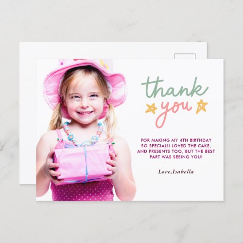 Pink Ballet Birthday Party thank you postcard