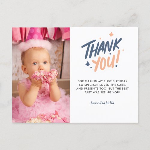 Pink Ballet Birthday Party thank you postcard