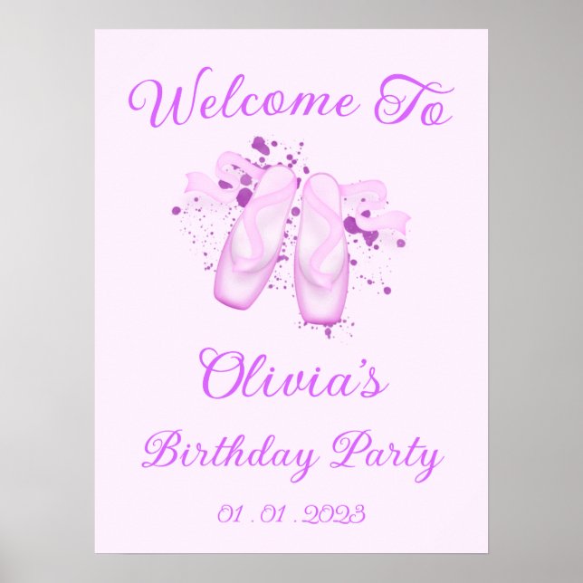 Pink Ballet Birthday Pointe Shoes Welcome Sign (Front)