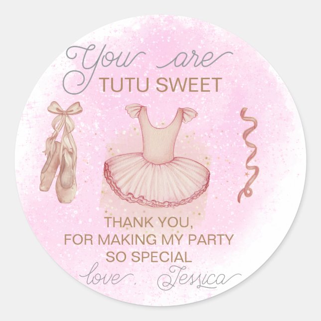 Pink Ballet birthday thank you favor Classic Round Sticker (Front)