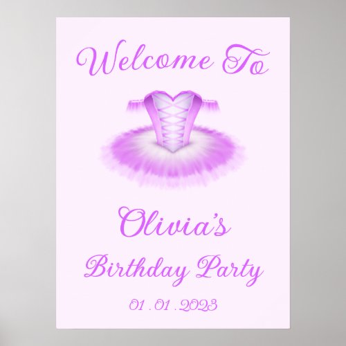 Pink Ballet Birthday Tutu Watercolour Welcome Sign