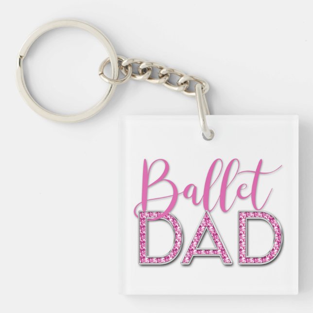 Pink Ballet Dad Sparkle Diamond Photo Keychain (Front)