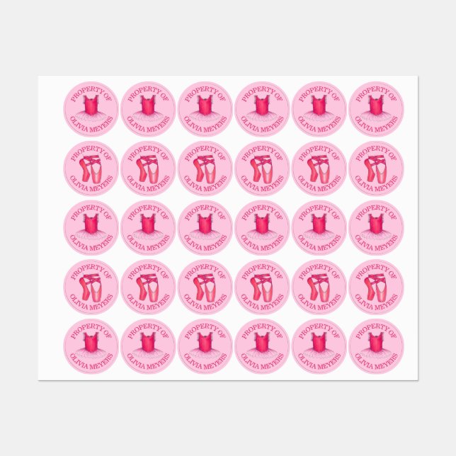 Pink Ballet Dance Ballerina Tutu Pointe Toe Shoes Kids' Labels (Sheet)