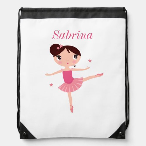 Pink Ballet Dance Personalized Drawstring Backpack