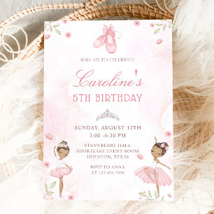 Pink Ballet Dancer Ballerina Birthday Invitation