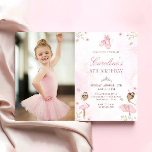 Pink Ballet Dancer Ballerina Birthday Photo Invitation