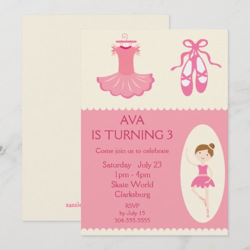 Pink Ballet Dancer Birthday Party Announcements