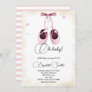 Pink ballet flats, cute stars baby shower invitat invitation