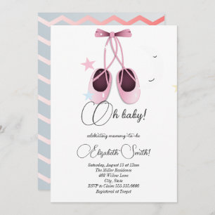 Pink ballet flats, cute stars baby shower invitation