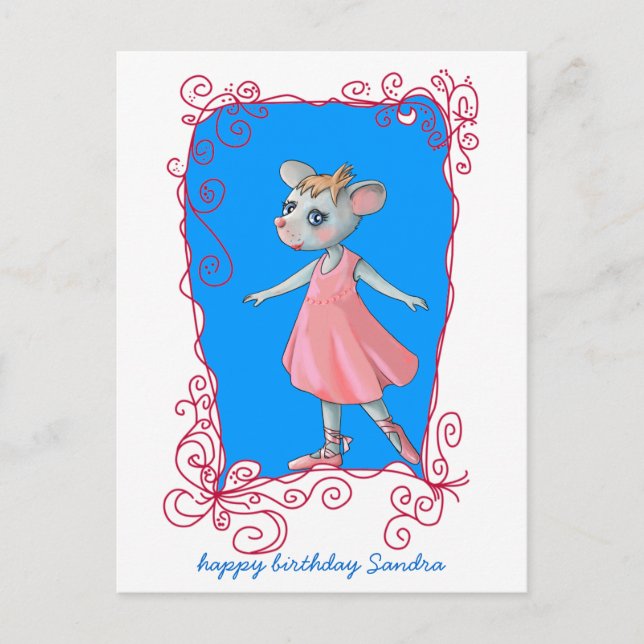 Pink Ballet Mouse Postcard (Front)