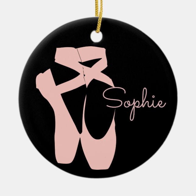 Pink ballet pointe shoes ceramic ornament (Front)