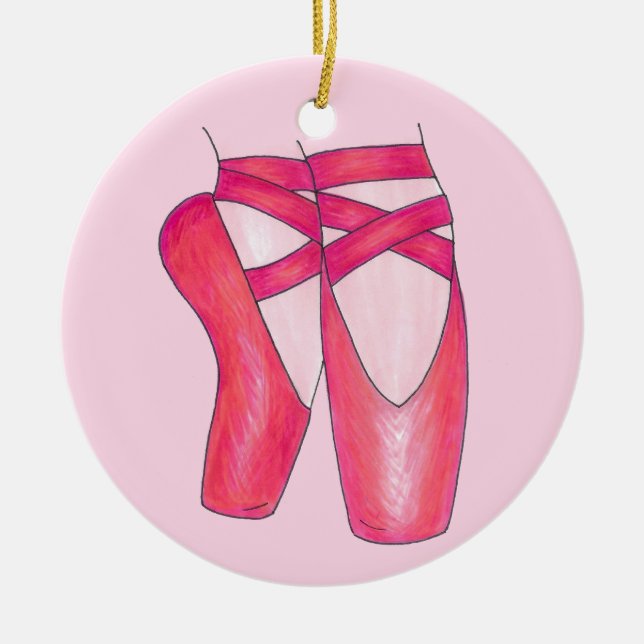 Pink Ballet Pointe Shoes Dance Teacher Ballerina Ceramic Ornament (Front)