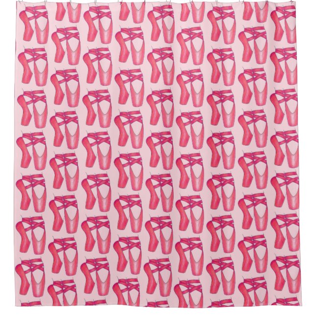 Pink Ballet Pointe Shoes Recital Dance Ballerina Shower Curtain (Front)