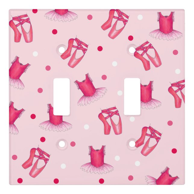 Pink Ballet Pointe Shoes Tutu Ballerina Dance Light Switch Cover (Front)
