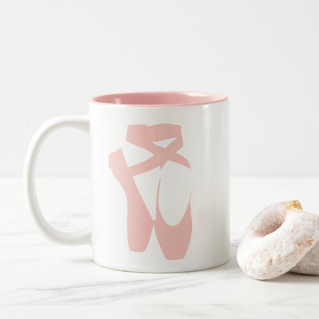 Pink ballet pointe shoes Two-Tone coffee mug (With Donut)