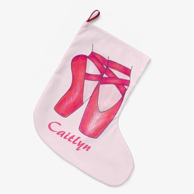 Pink Ballet Pointe Toe Shoe Dancer Ballerina Dance Large Christmas Stocking (Front (Hanging))