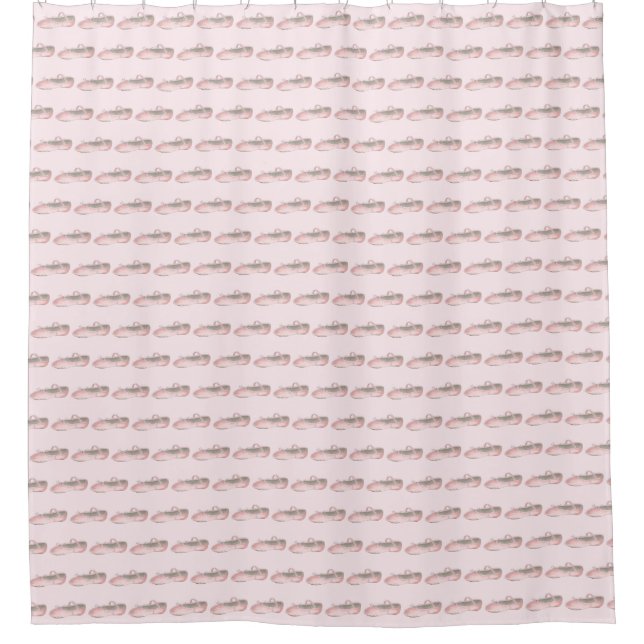 Pink Ballet Shoe Dance Slipper Print Ballerina Shower Curtain (Front)