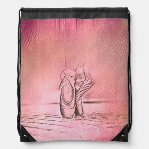 Pink Ballet Shoes Elegant Ballerina Drawstring Bag