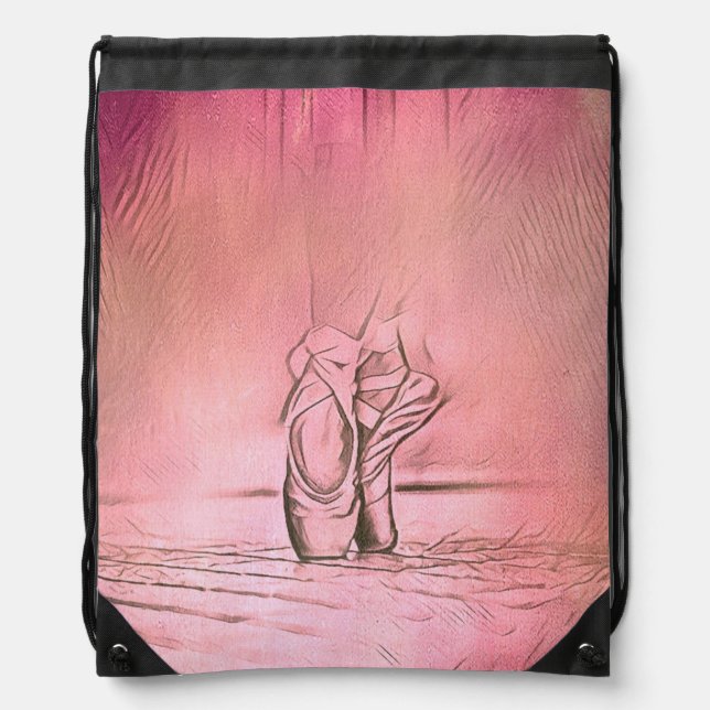 Pink Ballet Shoes Elegant Ballerina Drawstring Bag (Front)