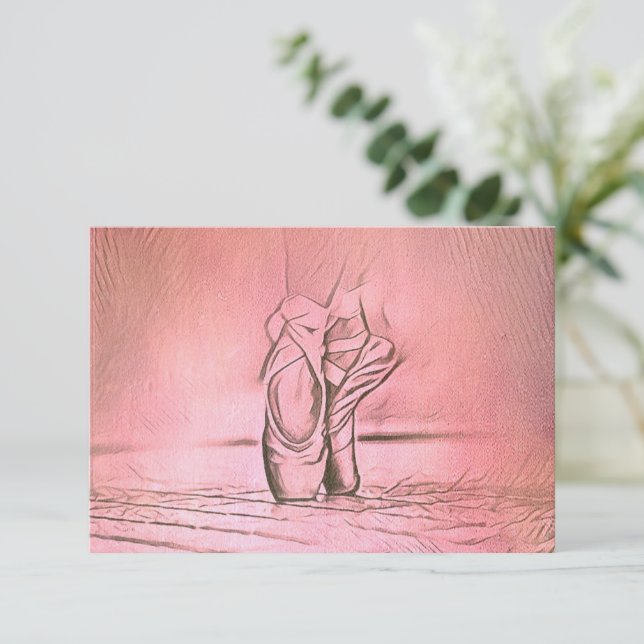 Pink Ballet Shoes Elegant Dancer Note Card (Standing Front)