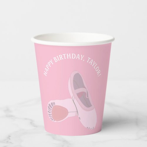 Pink Ballet Shoes on Pink Personalized Party Paper Cups