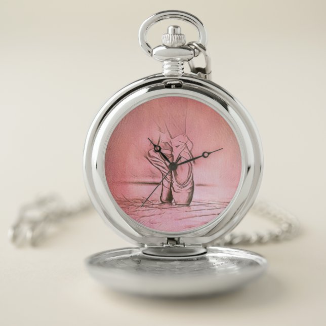 Pink Ballet Shoes on Pointe Pocket Watch (Inside)