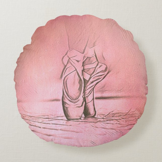 Pink Ballet Shoes on Pointe Round Pillow (Front)