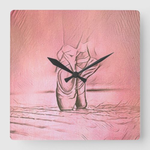 Pink Ballet Shoes on Pointe Square Wall Clock