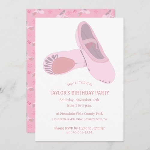 Pink Ballet Shoes on White Custom Birthday Party Invitation
