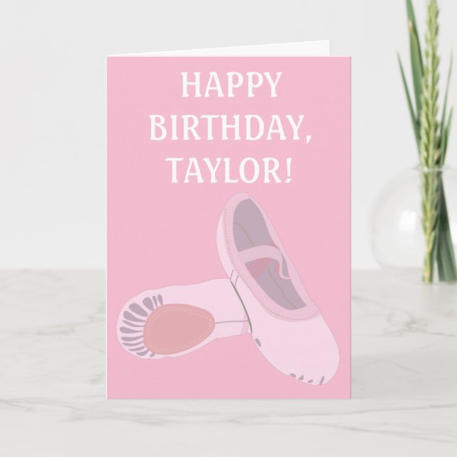 Pink Ballet Shoes Personalized Birthday Card (Front)