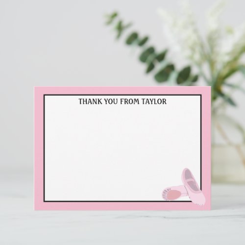 Pink Ballet Shoes Personalized Flat Panel Thank You Card