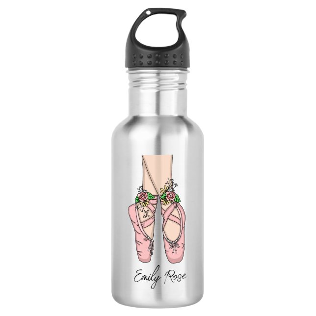 Pink Ballet Shoes Personalized Stainless Steel Water Bottle (Front)