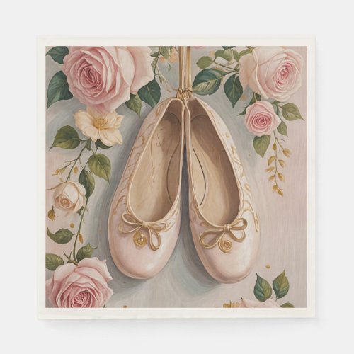 Pink Ballet Shoes   Roses Birthday Napkins