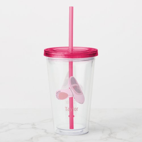 Pink Ballet Shoes with Name Personalized Acrylic Tumbler