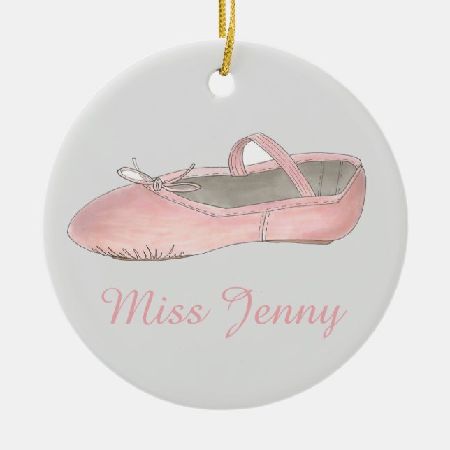 Pink Ballet Slipper Ballerina Dance Teacher Gift Ceramic Ornament (Front)