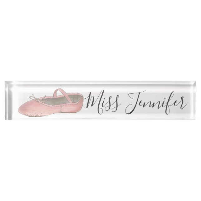 Pink Ballet Slipper Dance Teacher Instructor Desk Name Plate (Front)