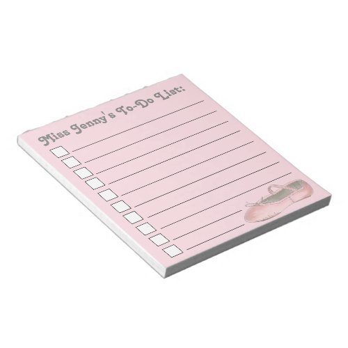 Pink Ballet Slipper Dance Teacher To Do List Notepad