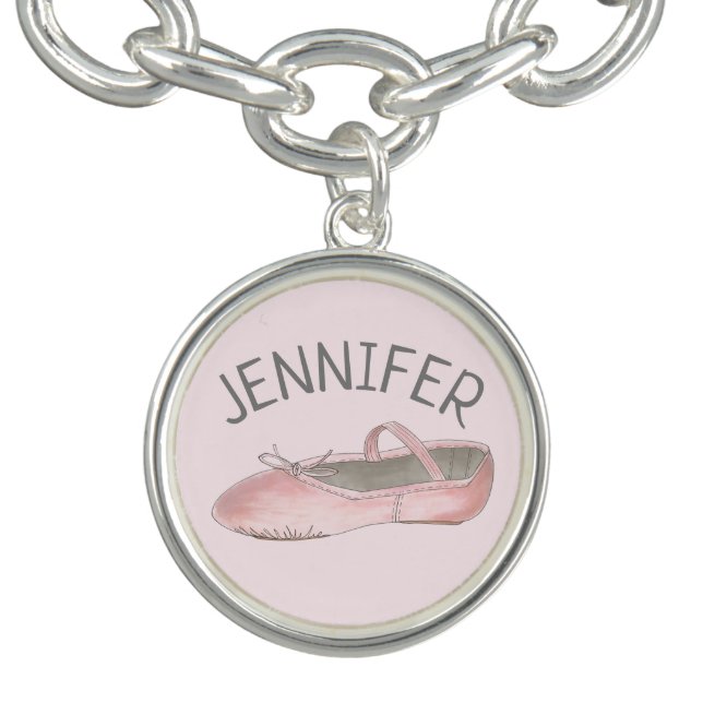Pink Ballet Slipper Personalized Dance Teacher Charm Bracelet (Design)